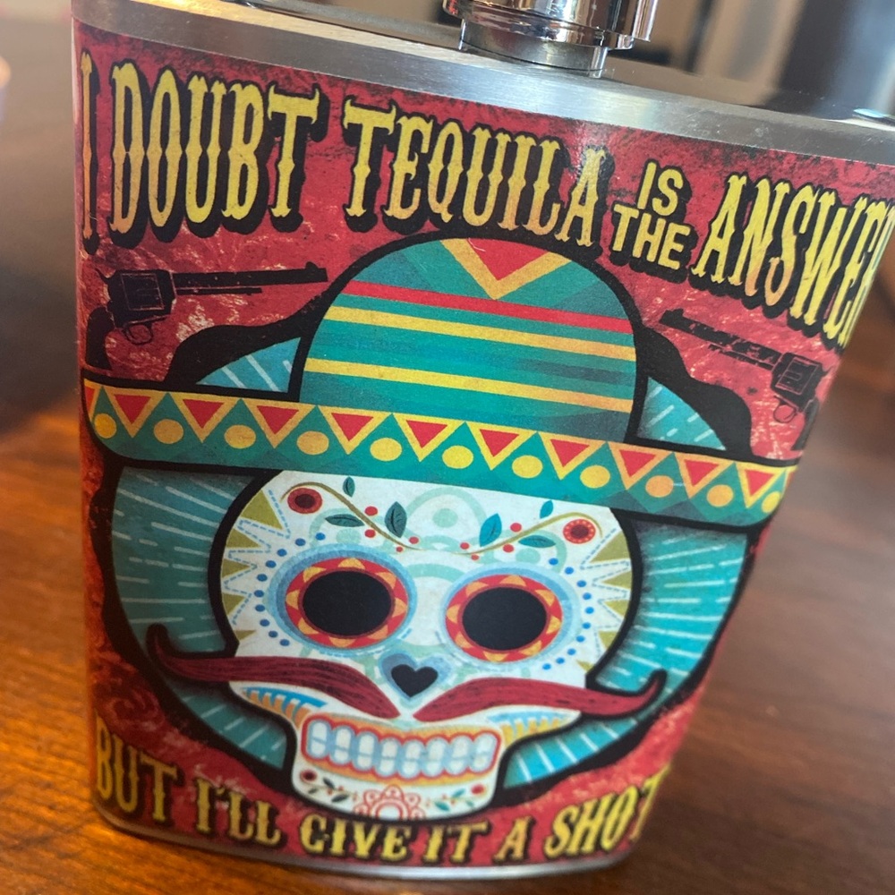 Red Sugar Skull Hip Flask with Tequila Theme
